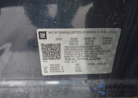 2019 GMC Terrain Sle из США, поврежденный, VIN 3GKALTEV5KL213246